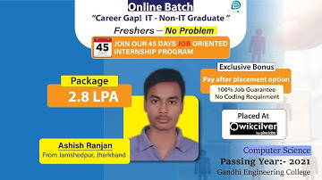 Congrat, Ashish |Selected in Qwikcilver | 2.8 LPA |Computer Science, PoY 2021| Jamshedpur, Jharkhand