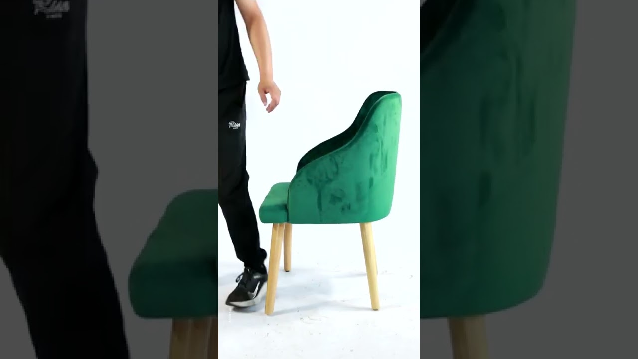 Modern velvet upholstered dining chairs with sturdy metal legs