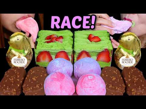 ASMR RACE DUBAI CHOCOLATE SCOOP CAKE, BIG FRESH CREAM MOCHI, FERRERO ROCHER, ICE CREAM BARS 먹방