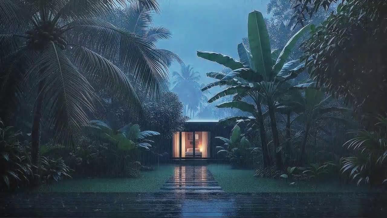 Drift to Sleep with Calm Rain and Distant Storm at Forest Cabin Terrace 🌧️