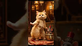 Fluffy Kitten Belly Dances with Drum-Playing Mouse Magical Middle Eastern Performance in a Cozy #cat