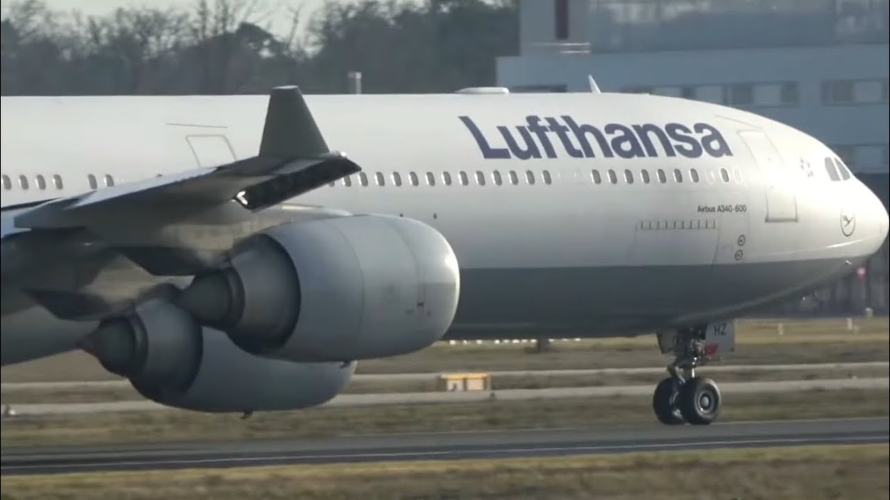 Vierstrahler gibt Schub und hebt ab! Lufthansa Airbus A340-600 startet auf Runway 18 in Frankfurt 