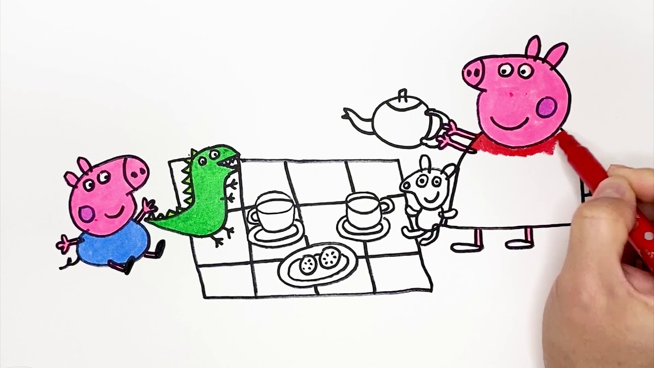 Peppa Pig, dinosaur, Draw, Coloring, 페파피그, 그림, 그리기, 색칠, 티타임, tea time ...
