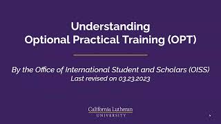Understanding Optional Practical Training (OPT) by OISS
