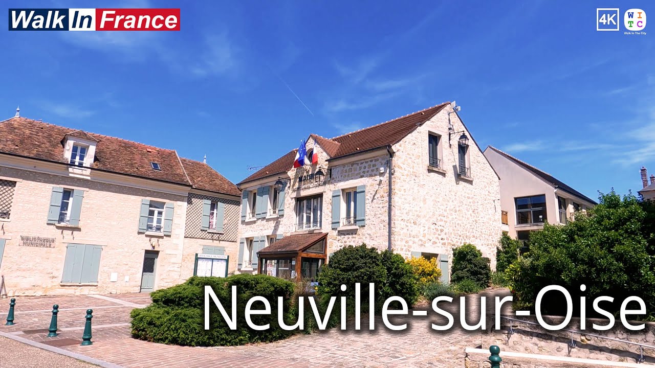 Neuville-sur-Oise city center | 4K Walking Tour | Promenade en France