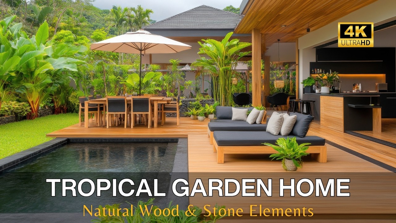 Minimalist Modern House Design with Tropical Garden Home, Natural Wood & Stone Elements