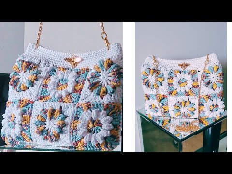 Kit Crochet Débutant Sac Carré Fleuri Tutoriel Vidéo Fournitures