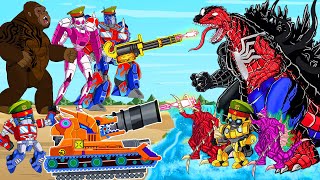 Transformers Cyberverse Season - Godzilla, Optimus Prime, Bumblebee Tank 2d Rescue Cartoon Animation