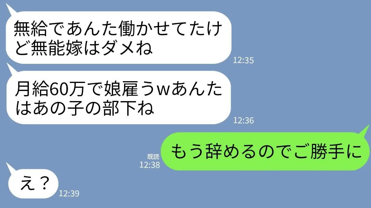 【LINE】義実家の会社の経理を無給で手伝って25年の私に義母「無能嫁じゃ仕事追いつかないし月給60万で娘を雇うわw」→私「もう辞めるのでご勝手にw」→結果がw