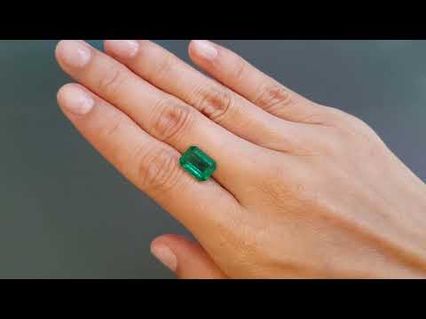 Vivid Green emerald 3.97 carats in octagon cut, Zambia Video  № 1