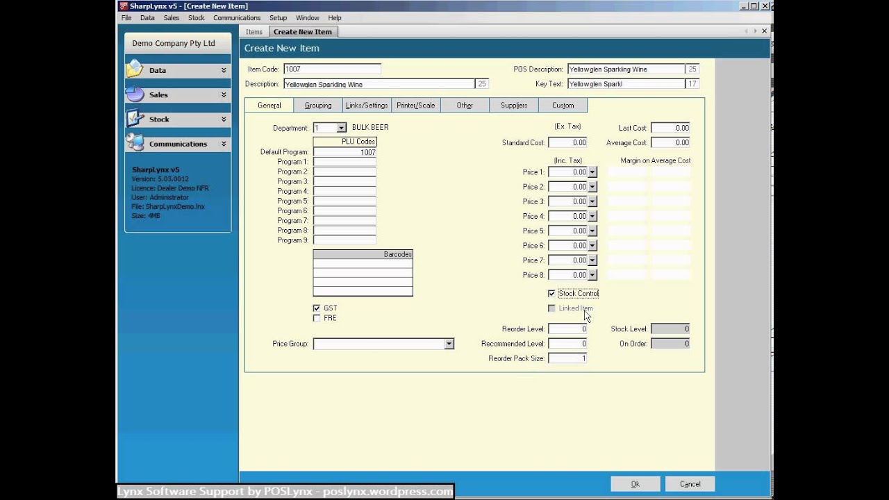 Lynx Software Item Screen Settings demonstration YouTube