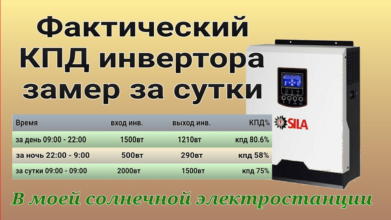 КПД инвертора за сутки, ваттметр по входу и выходу - YouTube