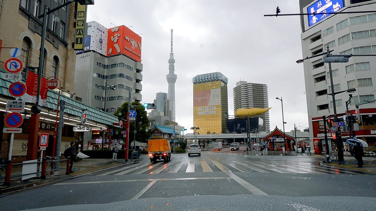 Поездка в Токио 2021 [4K] Отцука в Асакуса (из города Бункё в город Тайто) Дождливый день Япония