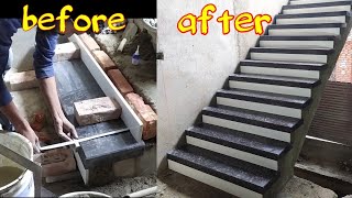 Marble and tiles staircase design || black and white staircase design ||