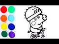Como Dibujar y Colorear al Hermano de Peppa Pig en su Bicicleta - Dibujos Fáciles Para Niños