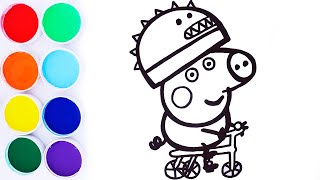 Como Dibujar y Colorear al Hermano de Peppa Pig en su Bicicleta - Dibujos Fáciles Para Niños