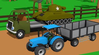 Military Vehicles and Colorful Tractors - Construction and Uses That is Bazylland for Kids