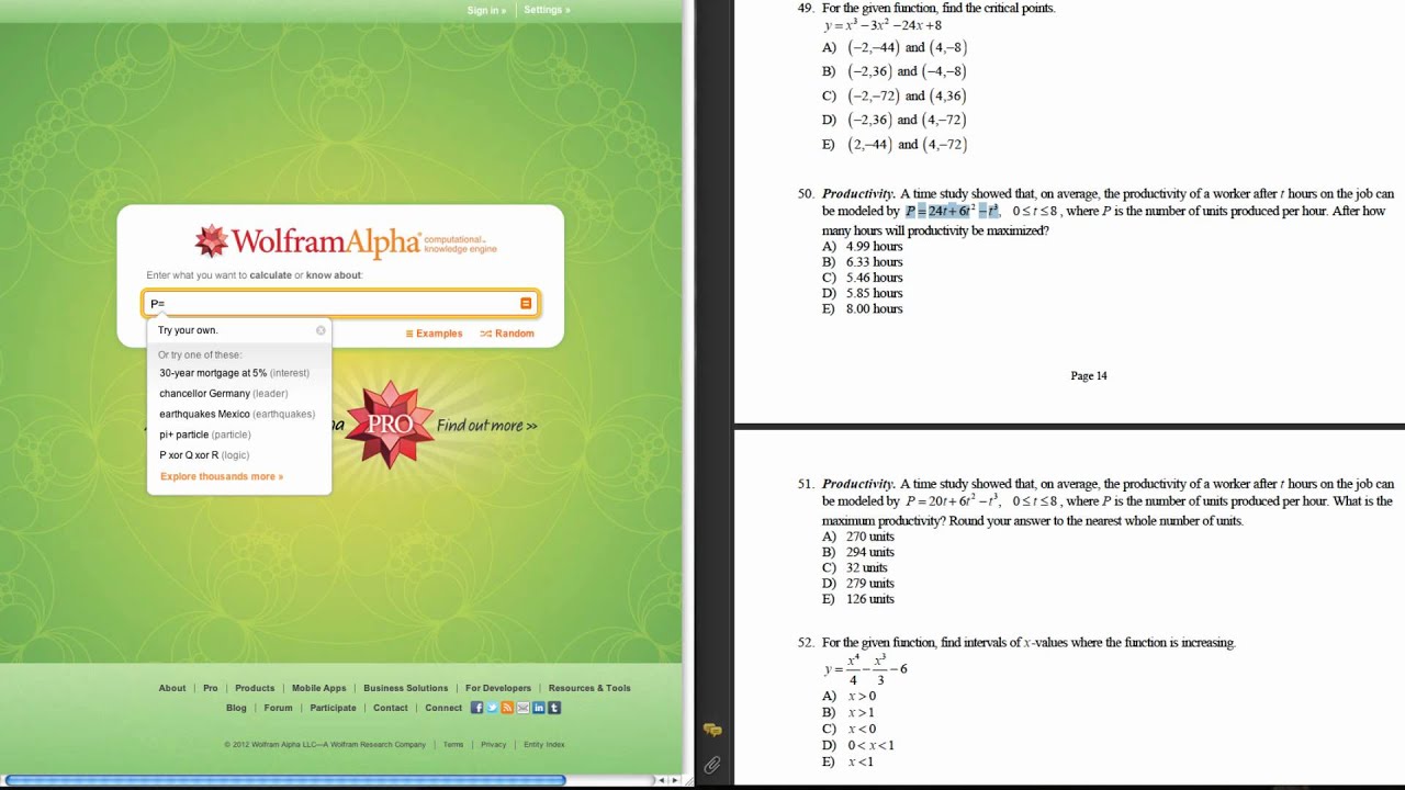 Wolfram Alpha Solving For Maximization YouTube Wolfram alpha solving for maximization youtube