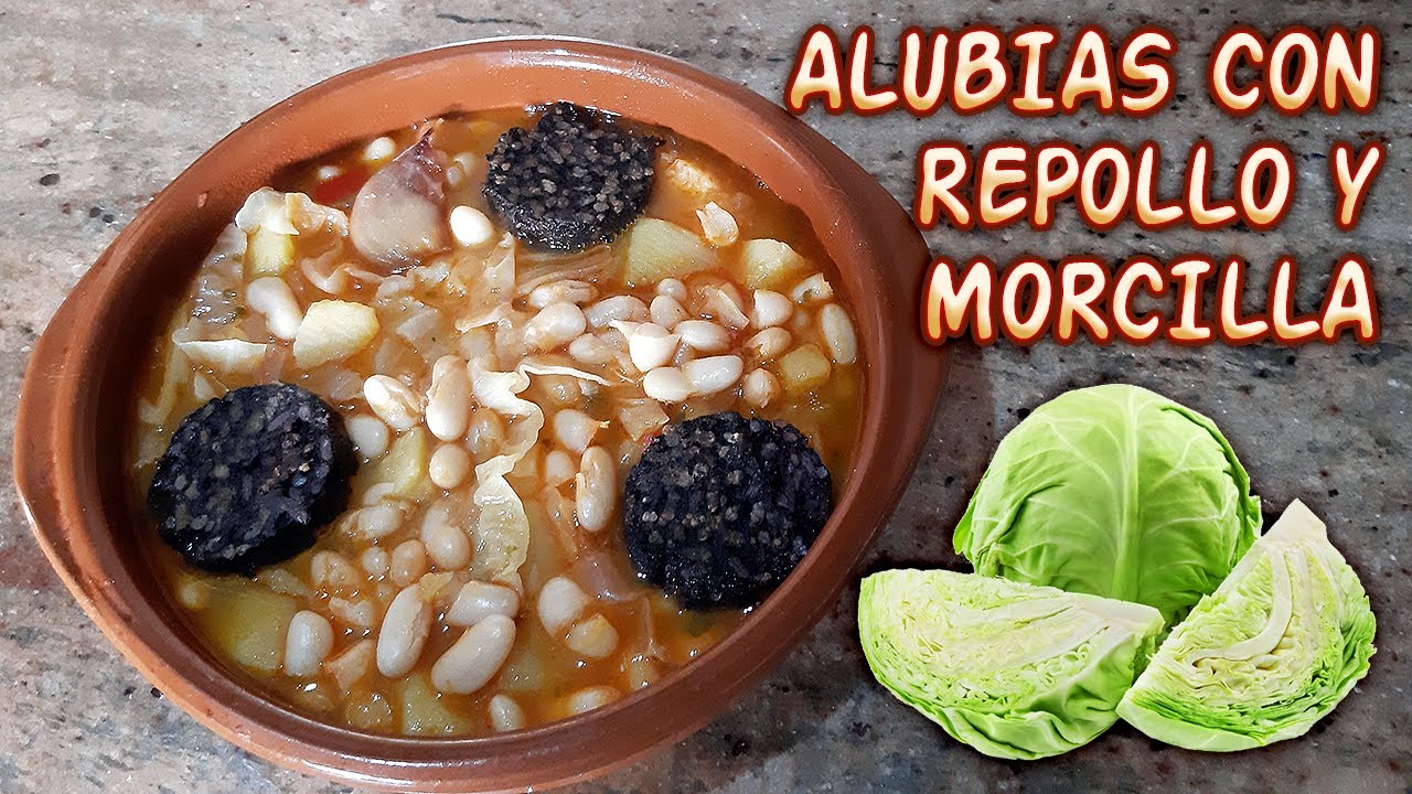 Alubias Blancas con Repollo Morcilla de Arroz - Plato fácil de cuchareo 🥄