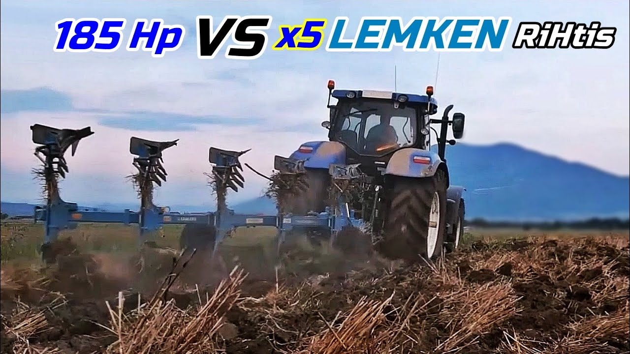 Ploughing with N.Holland T7.235 & 10 km/h speed in a hard field with x5 Double #Lemken [1080p]
