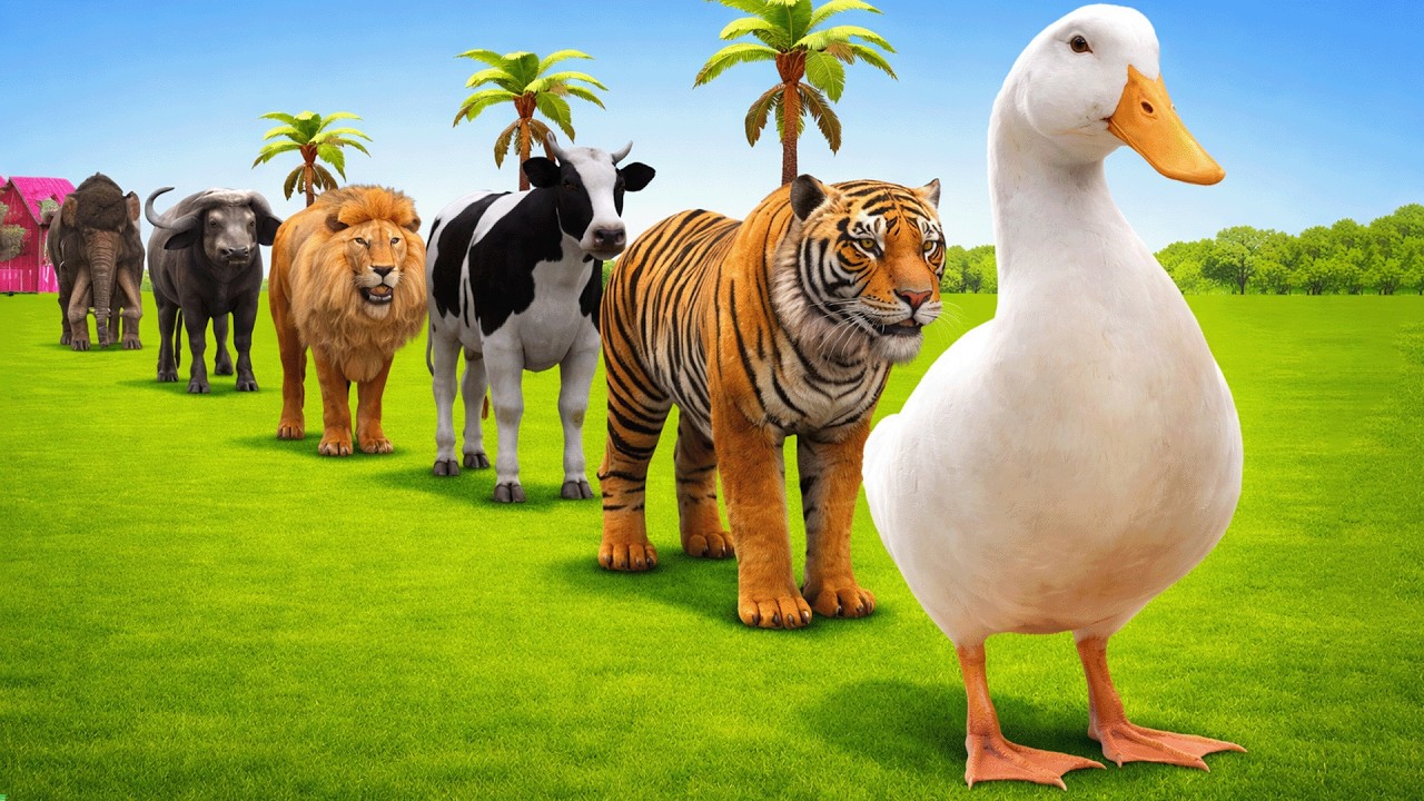 Long Slide Game With Cow Elephant Gorilla Hippopotamus Tiger - 3d Animal Game - Funny 3d Animals