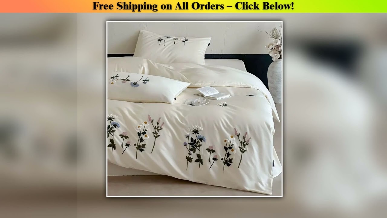 Pastoral Style 1000TC Long-staple Cotton Romantic Flowers Towel Embroidery Bedding Set Duvet Cover