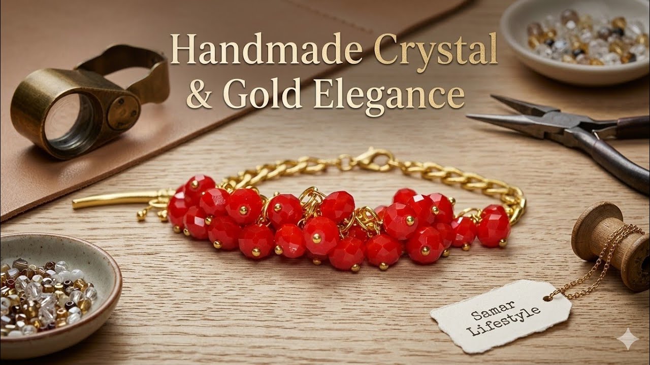 طريقه عمل اسوره من الكريستال الأحمر بأسوب وتصميم جديد ||How to make bracelet with design and style