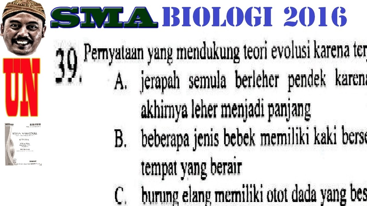 Seleksi alam,teori evolusi , un sma biologi 2016 no 39 
