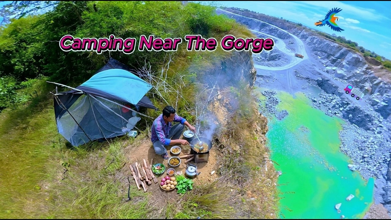 SOLO CAMPING IN THE FOREST NEAR THE MOUTH OF THE GORGE, COOKING & EATING.