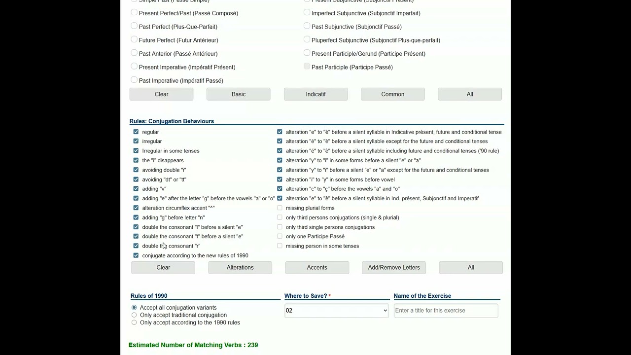 Practice on french verb conjugations rules
