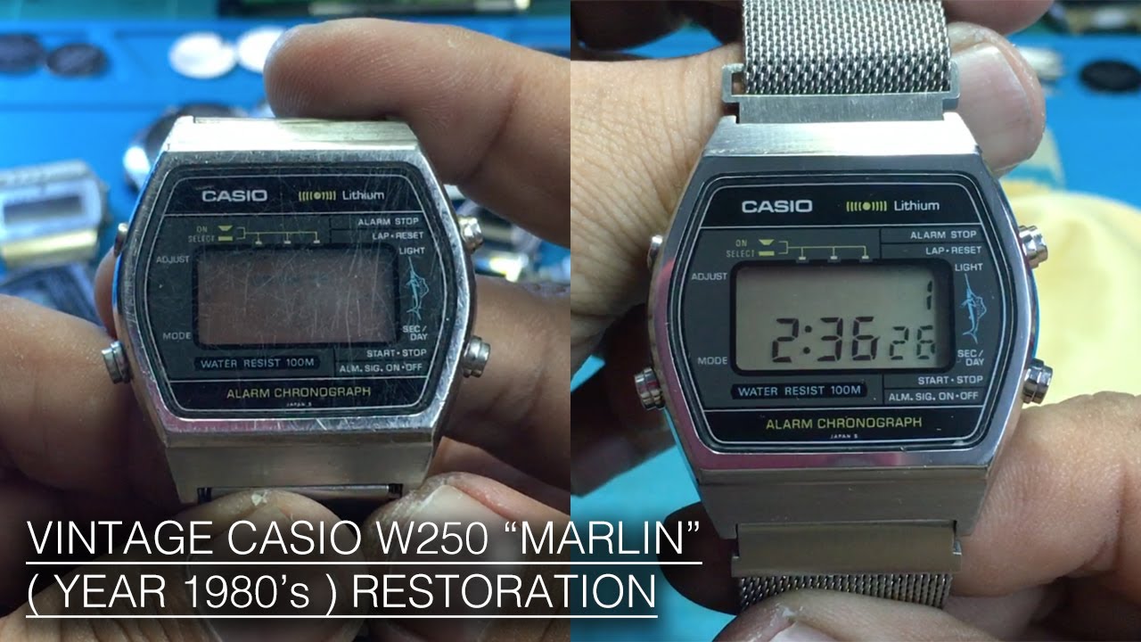 RARE! Casio Marlin W-21 (152) Vintage Men's Watch NEW BATTERY/NEW CASIO BAND