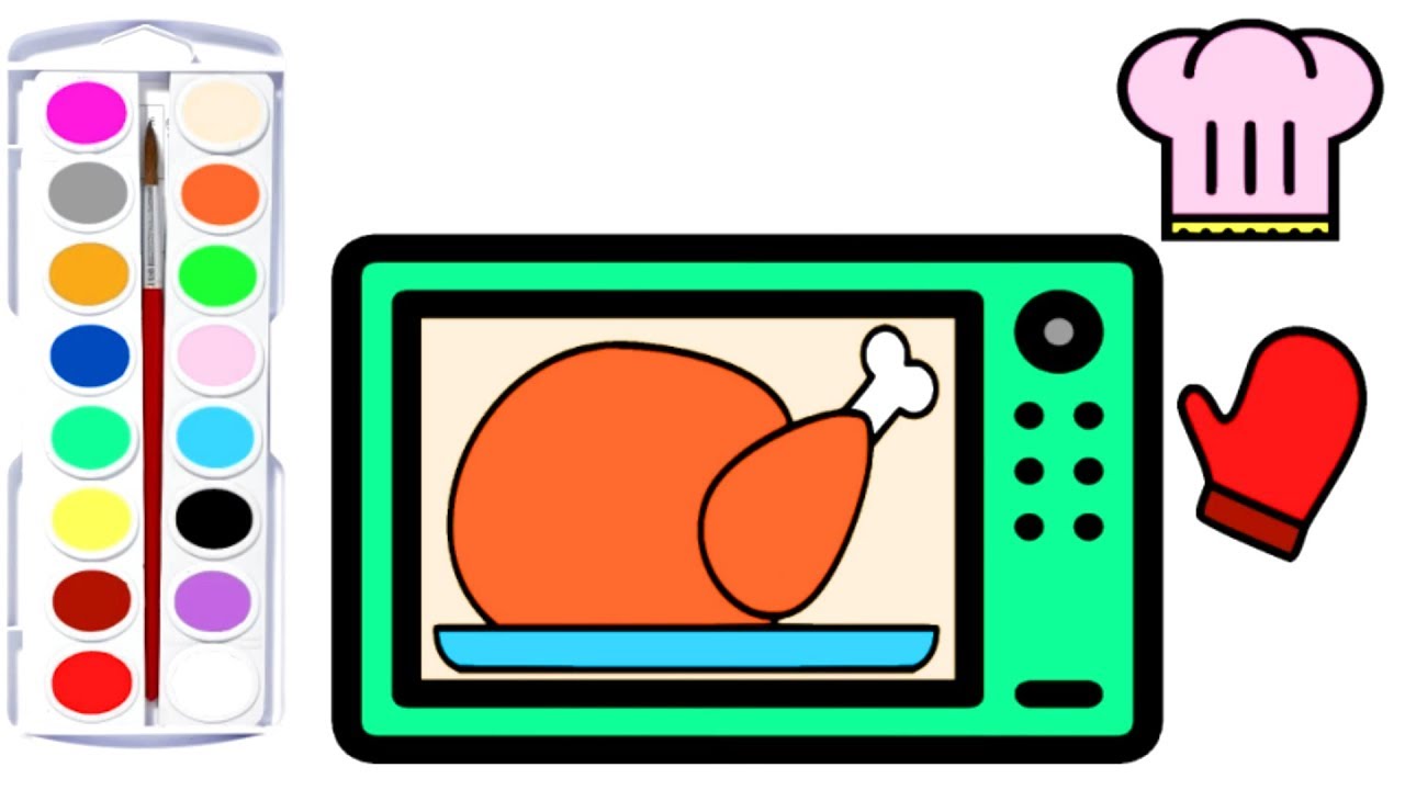 Drawing To Microwave Oven, Fried Chicken And Cooking Materials For