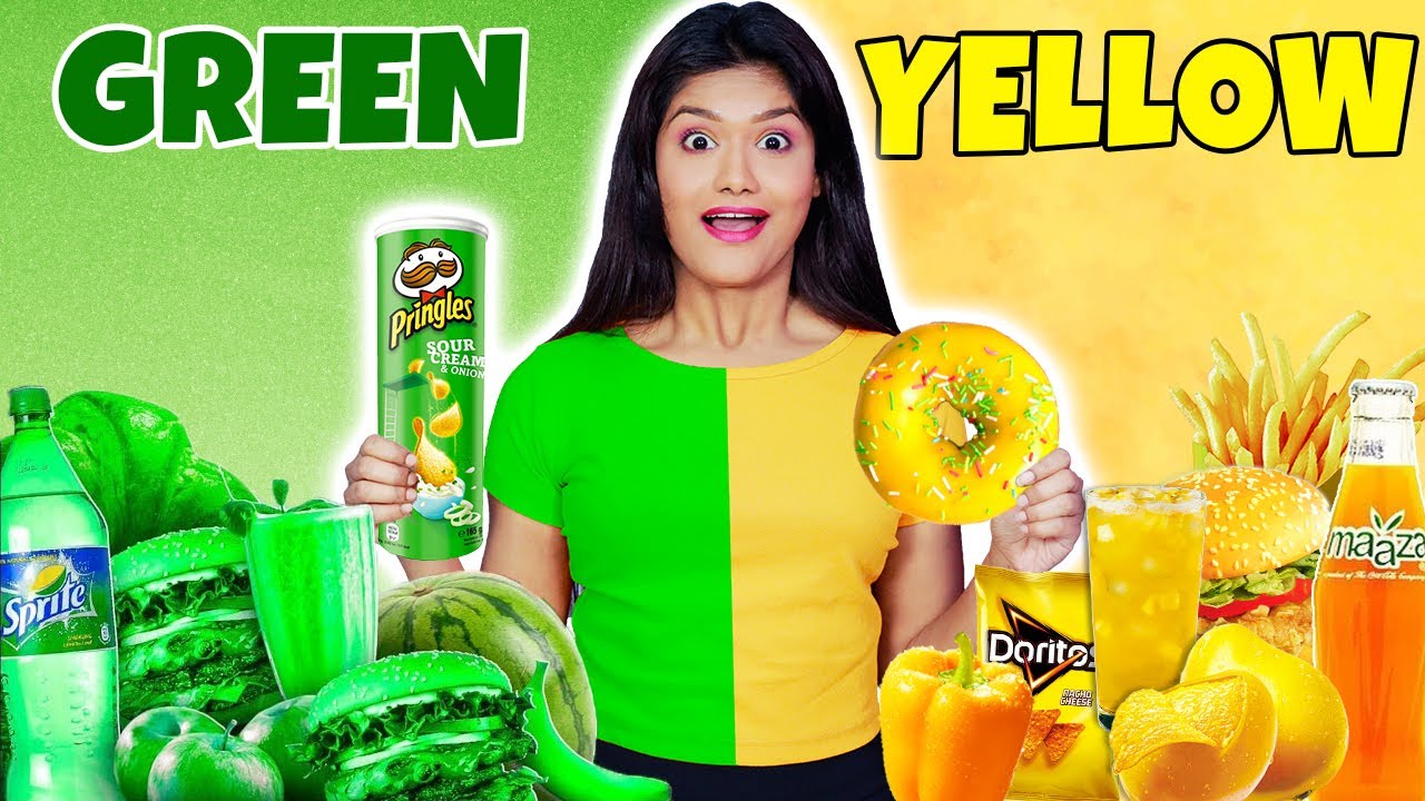 ২৪ ঘন্টা শুধুমাত্র এক রং এর খাবার খাওয়ার অসাধারণ CHALLENGE |  GREEN Vs YELLOW FOOD CHALLENGE