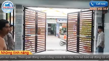 🔴 Cổng sắt 4 cánh ghép thành cổng 2 cánh gắn cánh tay đòn mở tự động tại Bình Dương