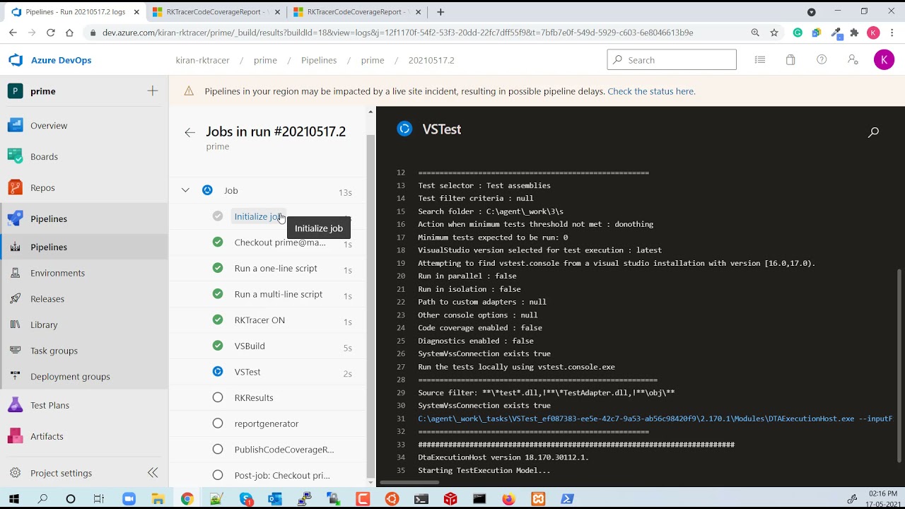 Publish Code Coverage Results Vsts