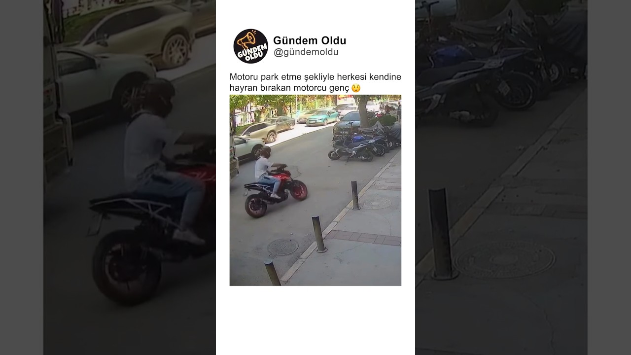 Motoru park etme şekliyle herkesi kendine hayran bırakan motorcu genç 😲