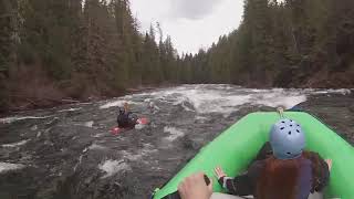 Priest River - 3150 cfs - Binarch Creek Rapid - Kaylee, Mack, & Bret Smith - Kayak Raft 4/19/25