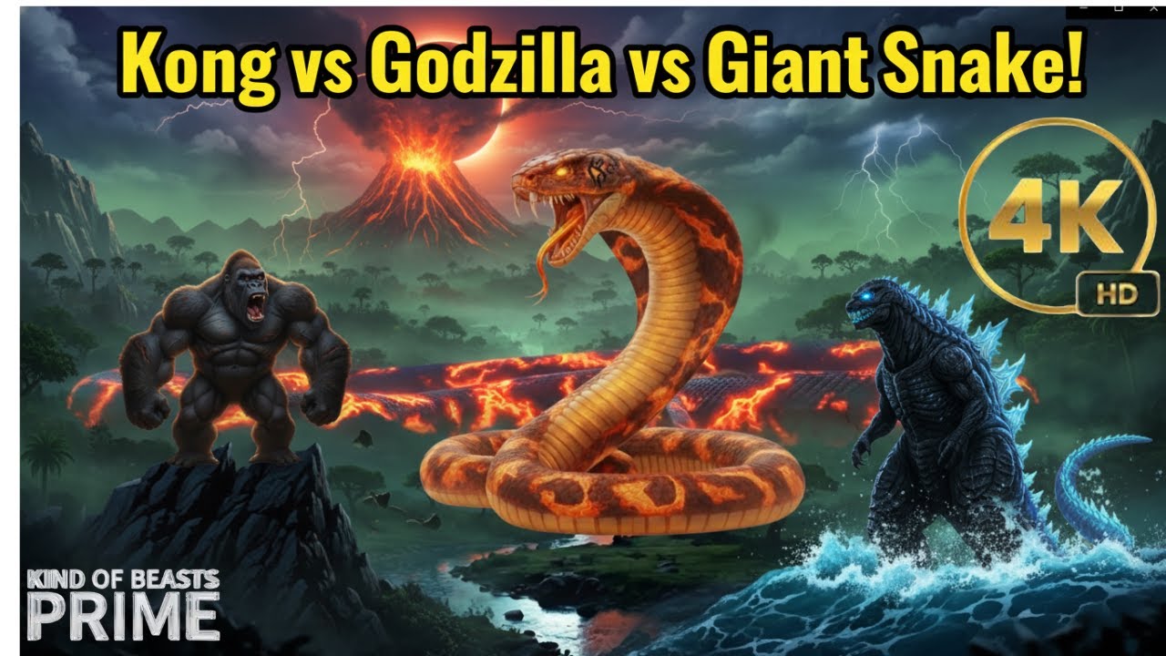 Three Titans Clash - Kong vs Godzilla vs Giant Snake!