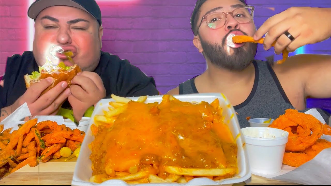 Onion Rings, Chili Cheese Fries & Bacon Burger Mukbang w ...