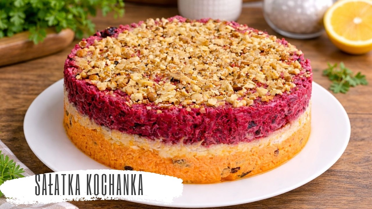 Sałatka Kochanka – warstwowa sałatka z burakiem, serem i orzechami  Idealna na święta