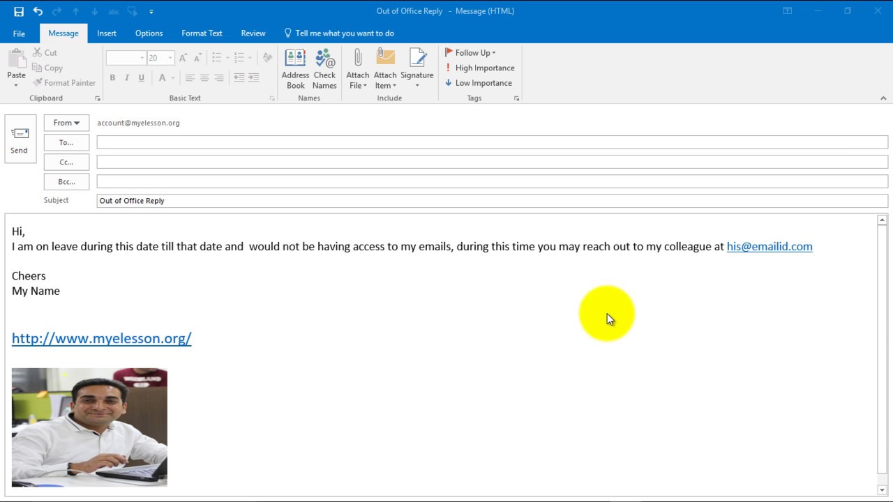 Create Out Of Office Reply In Outlook 16 Youtube