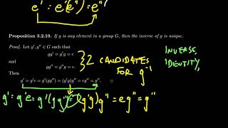uniqueness of identities and inverses (group theory)