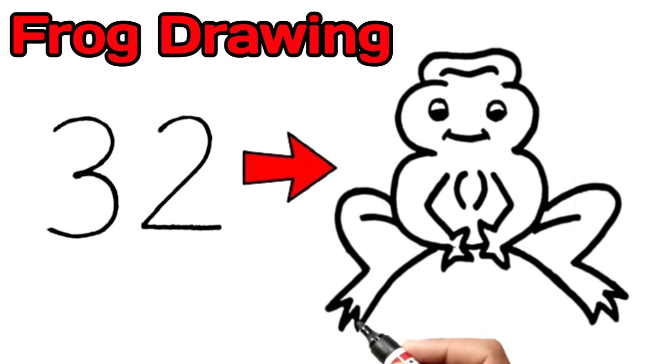 How to Draw Frog From Number 32 | Beautiful Frog Drawing