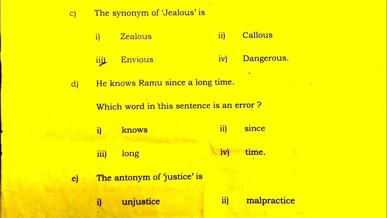 the synonym of jealous is 316 zx english paper class 12 YouTube