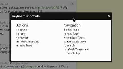 Twitter keyboard shortcuts