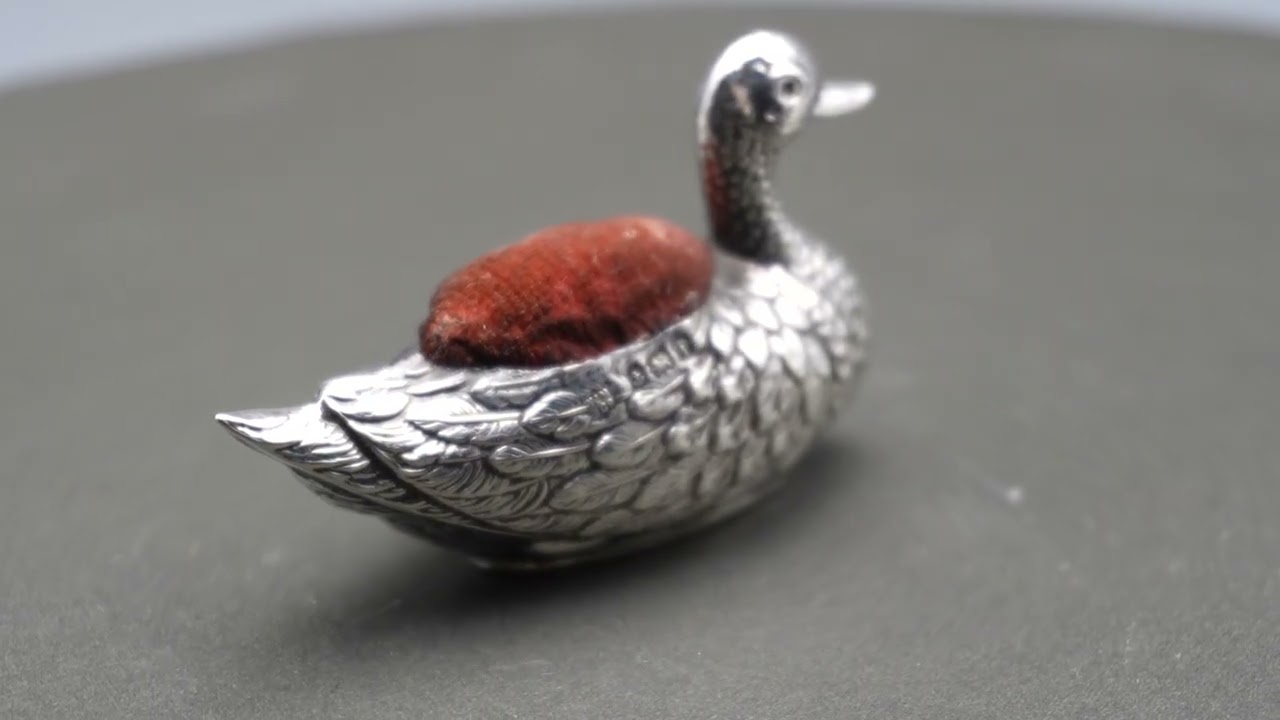 1908年 英国アンティーク 純銀製 水鳥型ピンクッション W J Myatt &Co