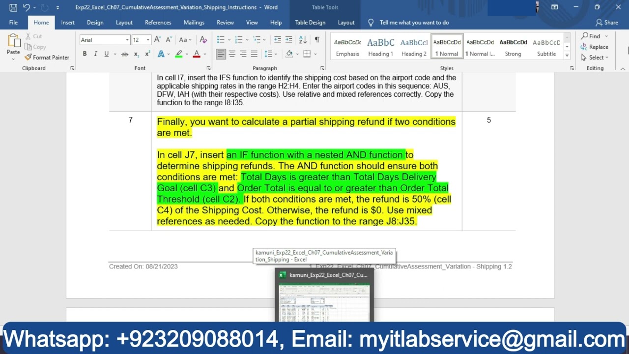 Exp22_Excel_Ch07_CumulativeAssessment_Variation_Shipping | Exp22 Excel Ch07 CumulativeAssessment