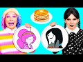 Pancake Art Challenge with Wednesday Addams | Fantastic Food Hacks by BaRaFun Challenge
