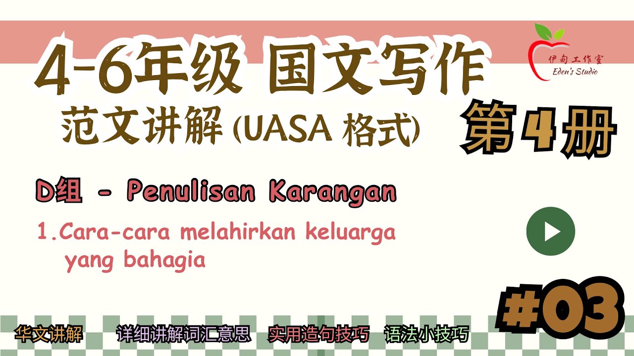 【详细范文讲解】4-6年级 国文作文 第4册｜#03  D组 Penulisan Karangan (1)