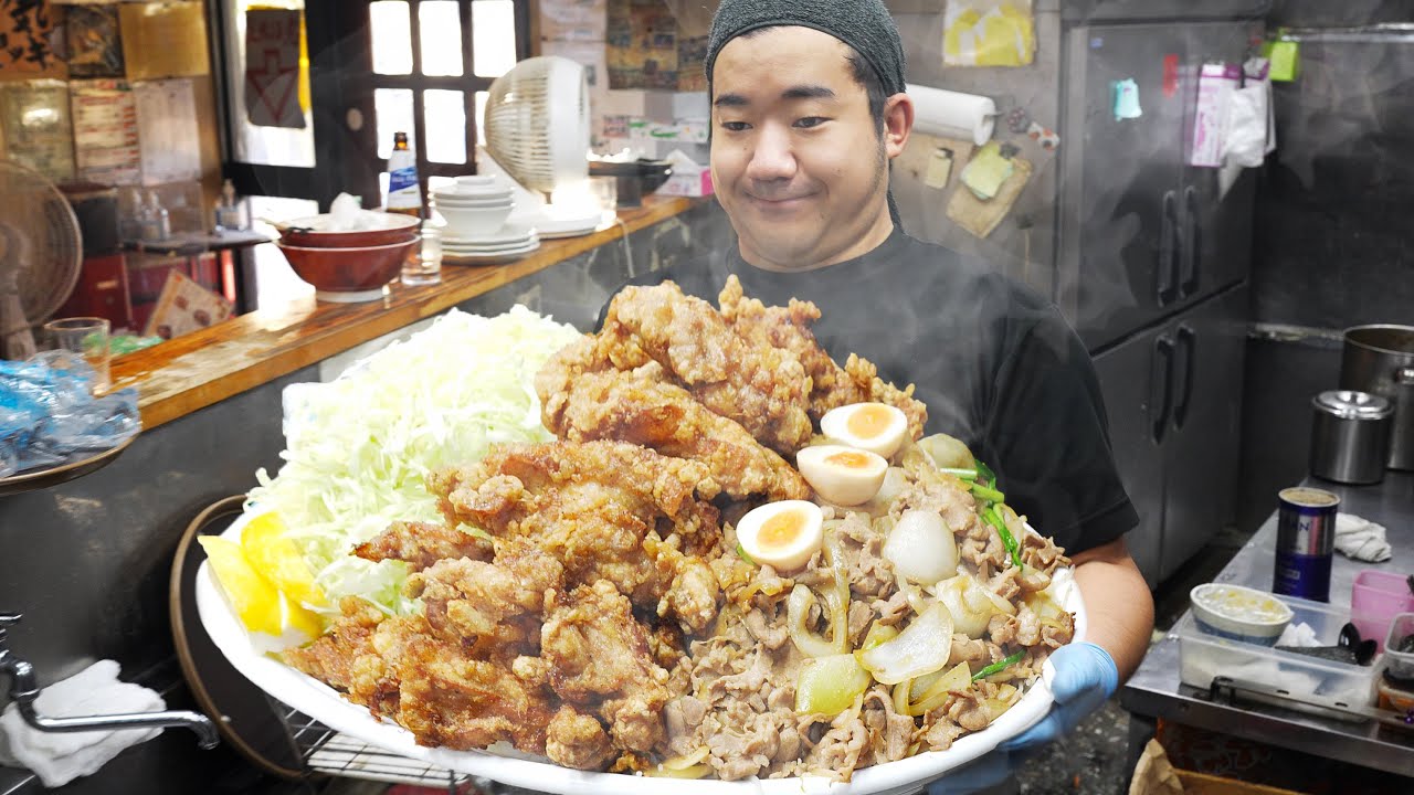 Giant food! 8kg Fried Chicken Bowl, Ramen and Fried Rice - ラーメン 炒飯  唐揚げ丼 Japanese Street Food 二代目蝦夷